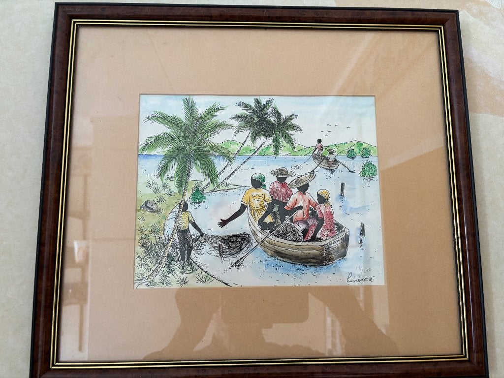 Set van 3 Caribische taferelen, ingelijst, Antiek en Kunst, Kunst | Schilderijen | Klassiek, Maritiem / water, Realistisch, Aquarel
