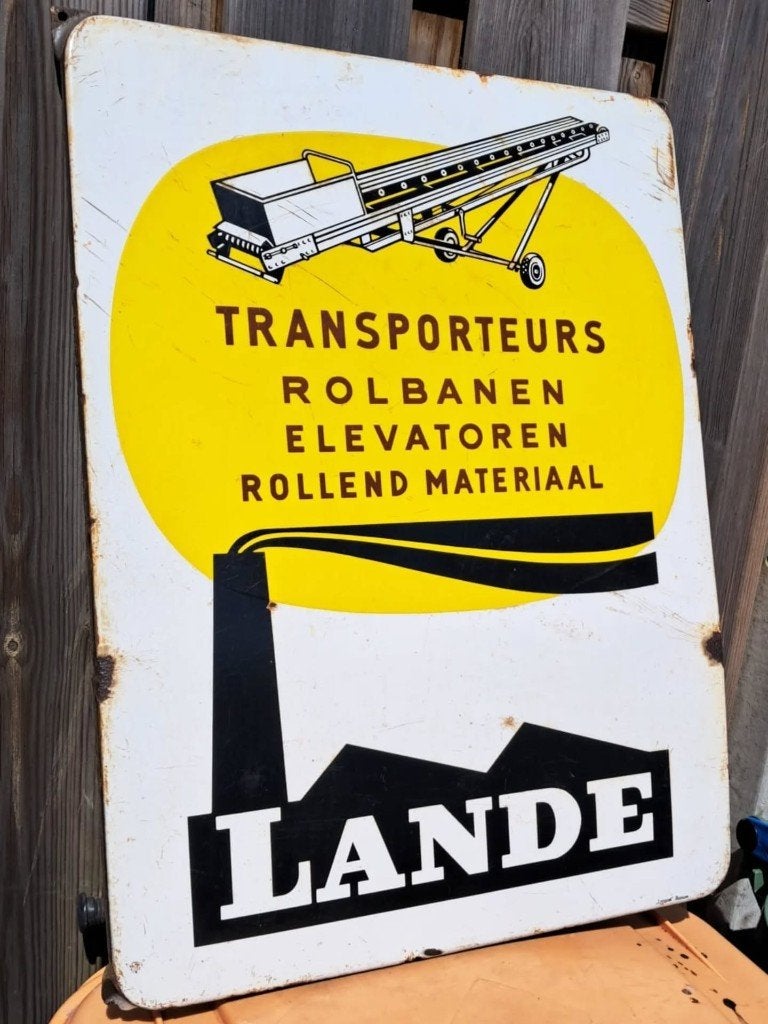 Zeldzaam emaille reclamebord van het bedrijf Lande., Verzamelen, Merken en Reclamevoorwerpen, Reclamebord, Gebruikt, ., Ophalen of Verzenden