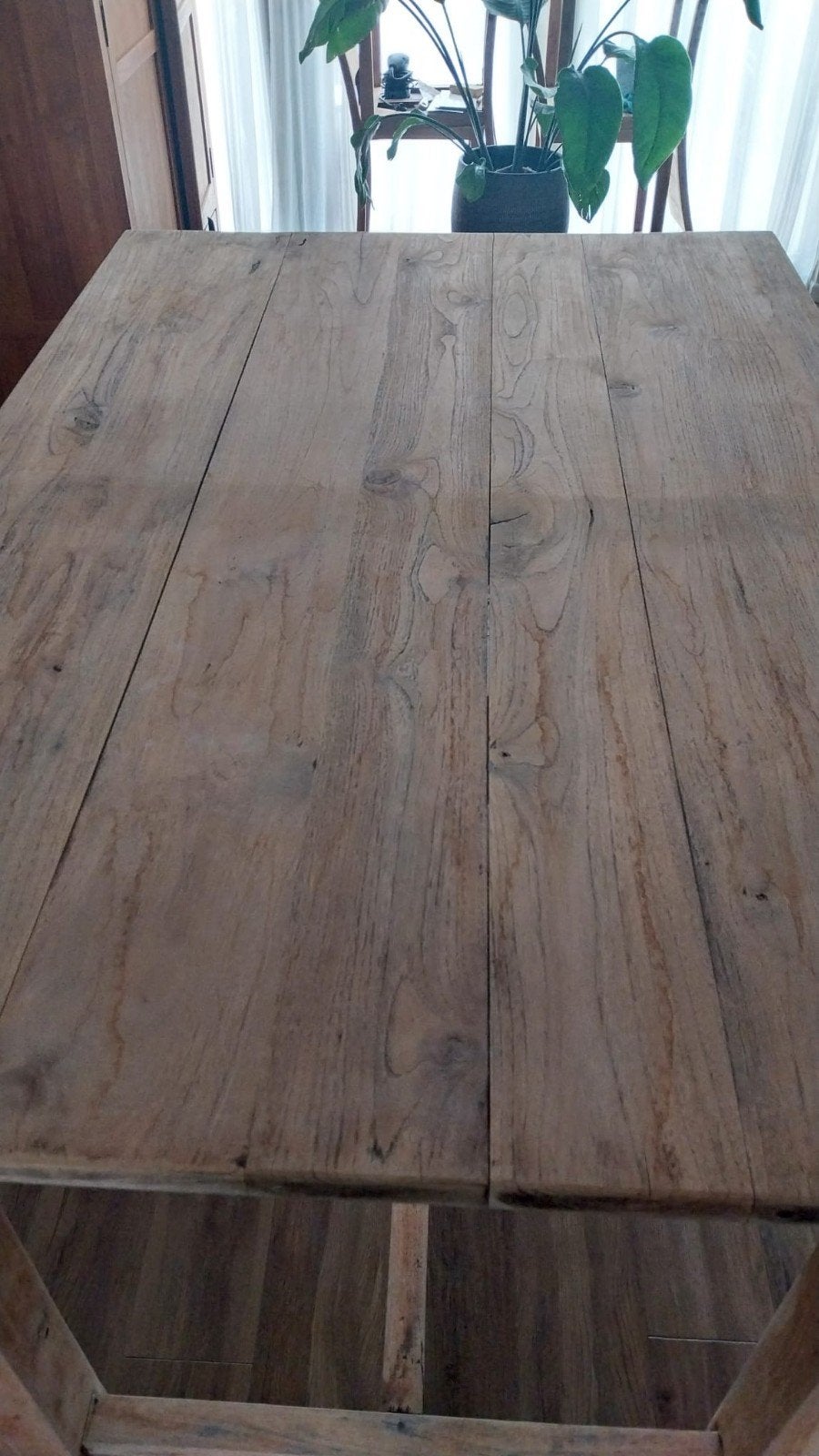 Teakhouten bartafel met 4 barkrukken, Ophalen, Gebruikt, 100 tot 150 cm, Rustiek