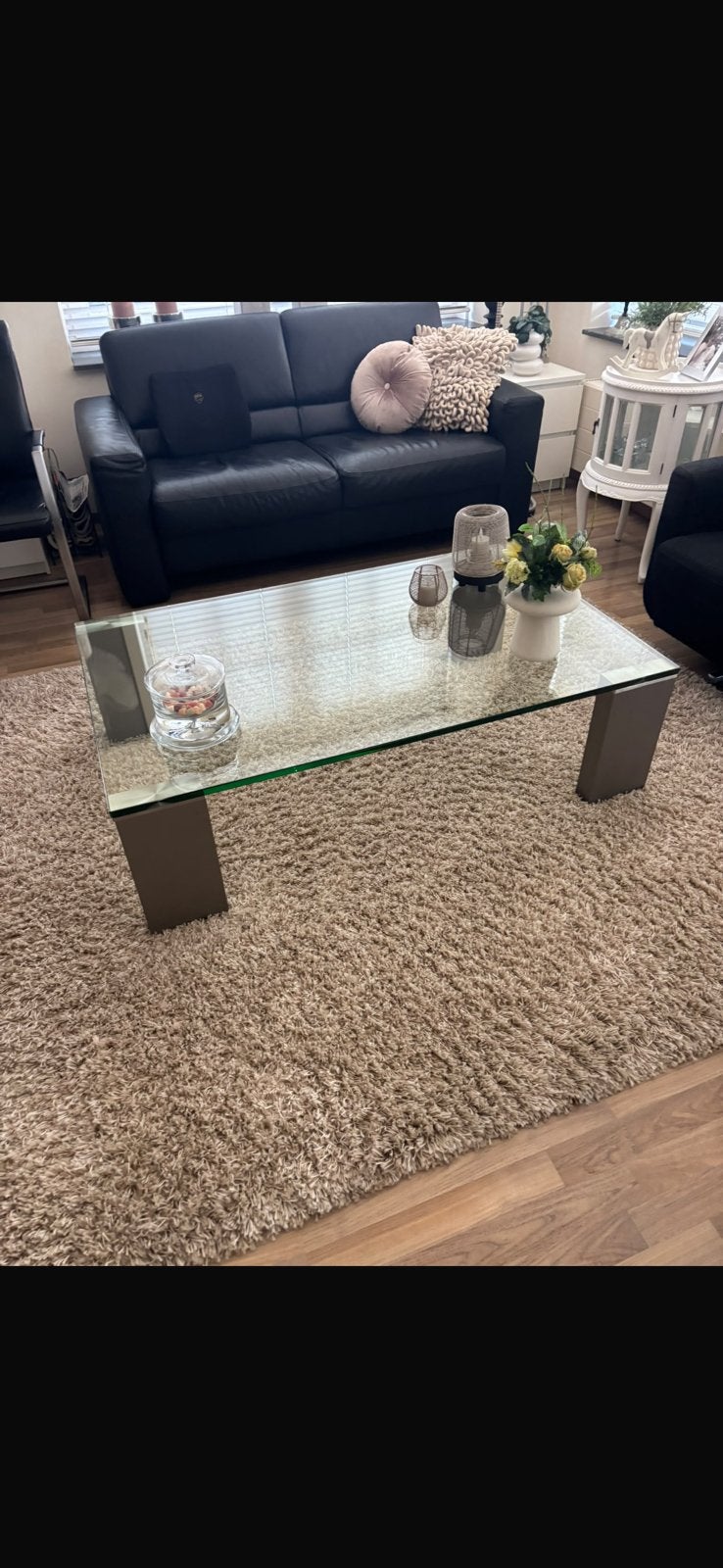 Salontafel van gehard dik glas, Huis en Inrichting, Ophalen, 100 tot 150 cm, 50 tot 100 cm, Rechthoekig