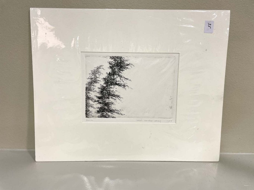 Wim van der Meij - ets 'Bomen', 10 cm, Gesigneerd, Ophalen of Verzenden, Flora en Fauna