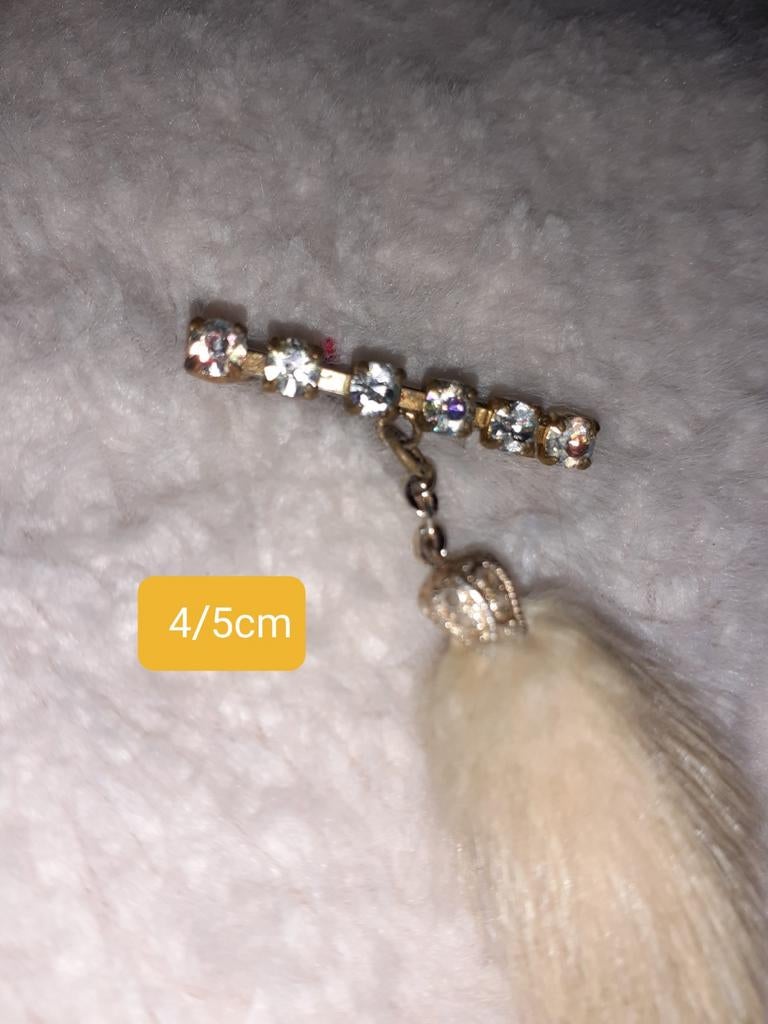 Vintage Broche met Strass en Bontbedel, Overige materialen, 4 tot 7 cm, Gebruikt, Ophalen of Verzenden