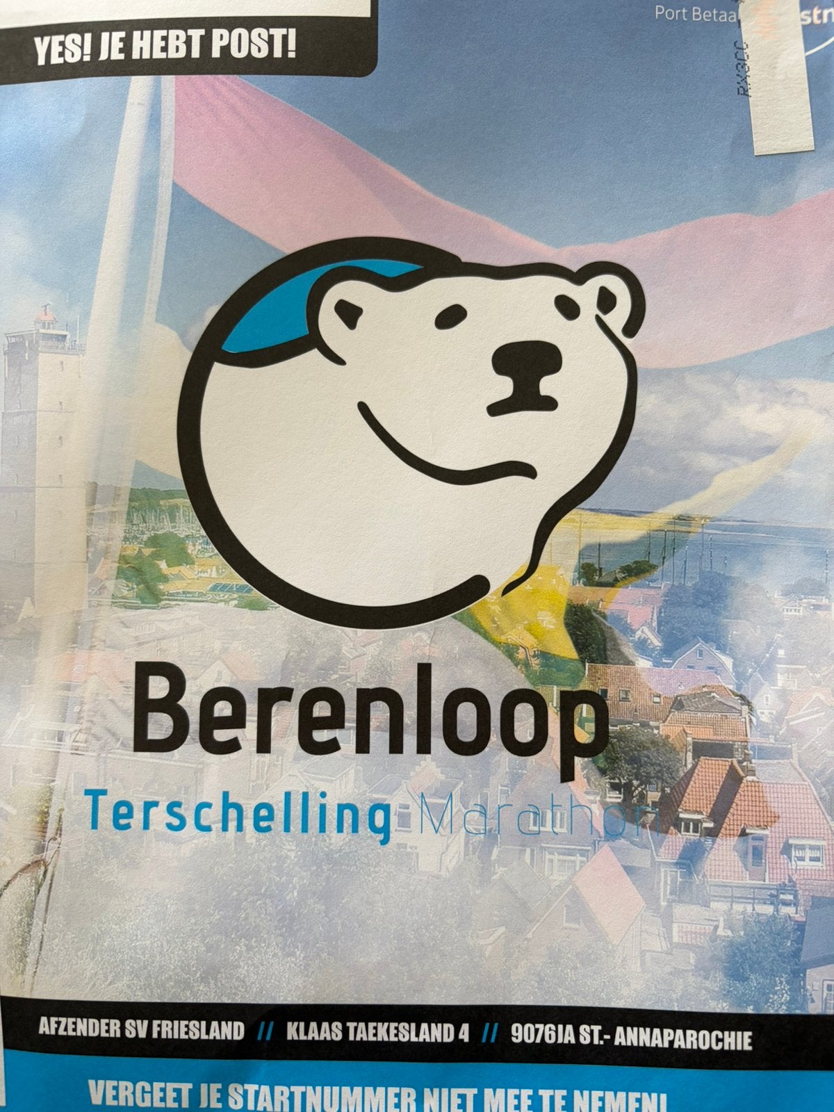 Startnummer Berenloop Terschilling halve marathon, Eén persoon, November