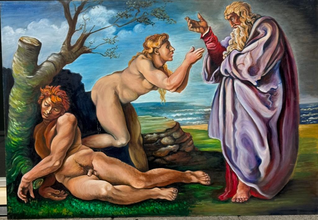 Schilderij Michel Angelo God Adam en Eva, Ophalen
