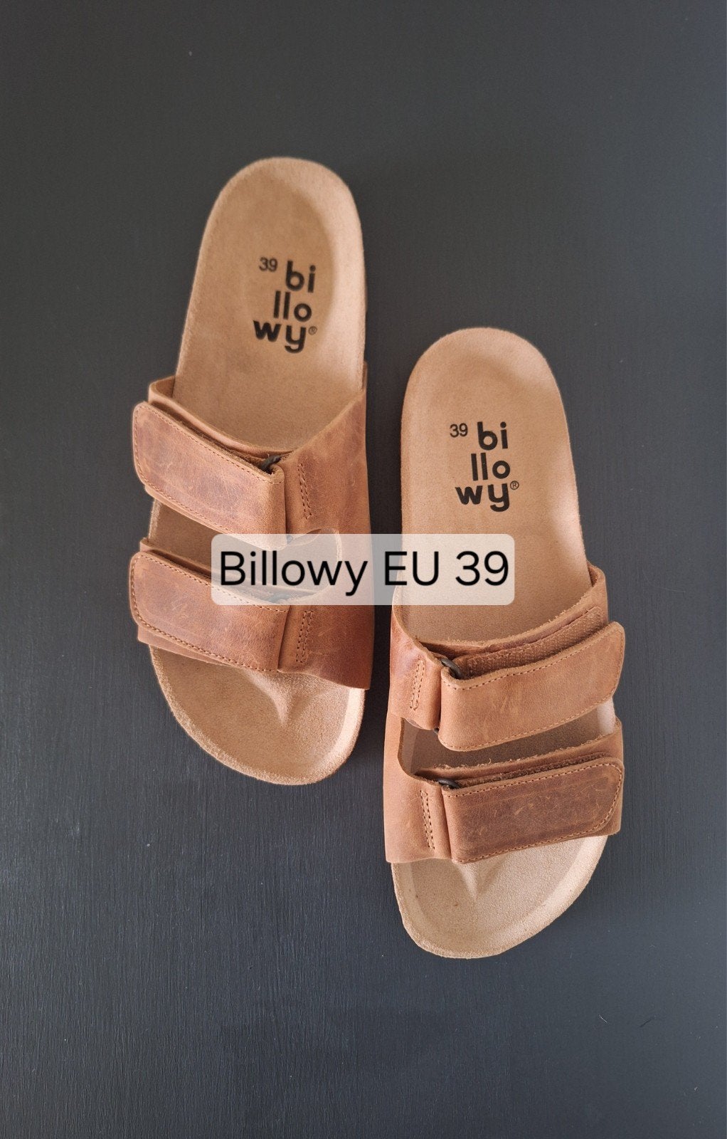 Billowy bruine leren slippers met 2 verstelbare banden 39, Slippers, Bruin, Billowy, Nieuw