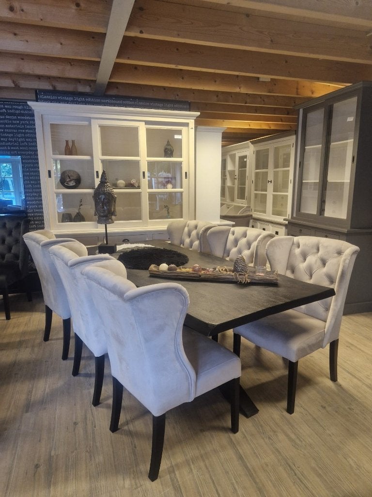 VOORRAAD 6 Landelijke Eetkamerstoelen Daisy Velvet Beige (1), Overige kleuren, Landelijke eetkamerstoelen Daisy Knoopjes Stof Velvet Beige