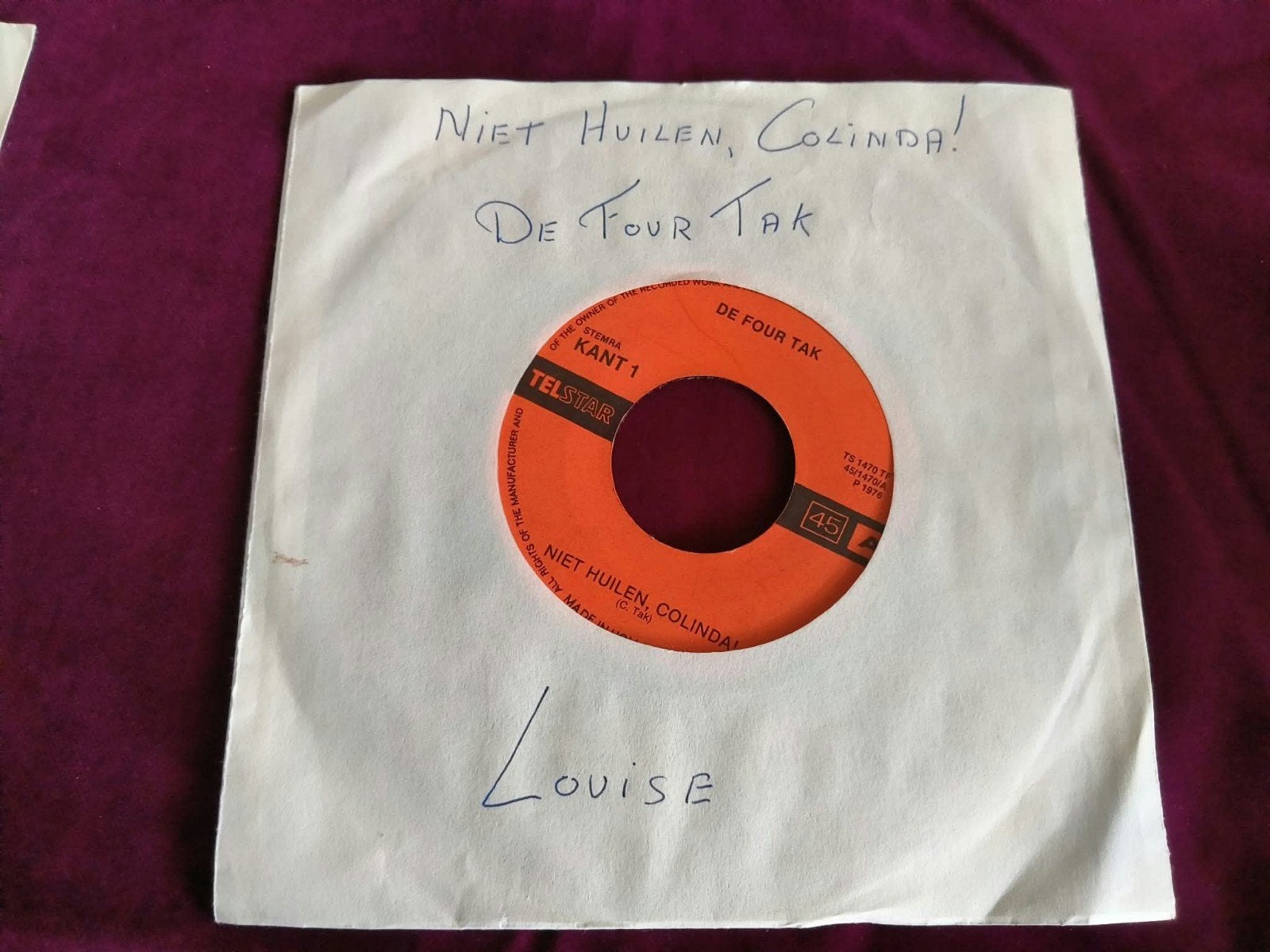 De Four Tak - Niet Huilen, Colinda! (Telstar 45 toeren), Gebruikt, 7 inch, EP, Schlager