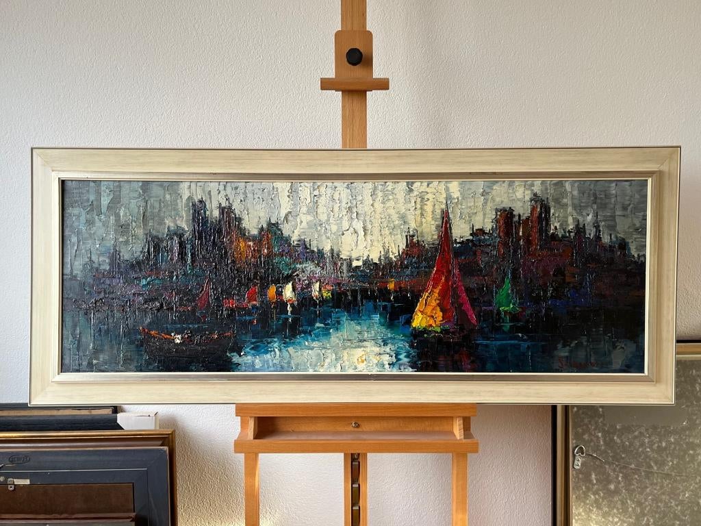 Peter Brouwer, haven met zeilschepen, Antiek en Kunst, Kunst | Schilderijen | Klassiek, Ophalen