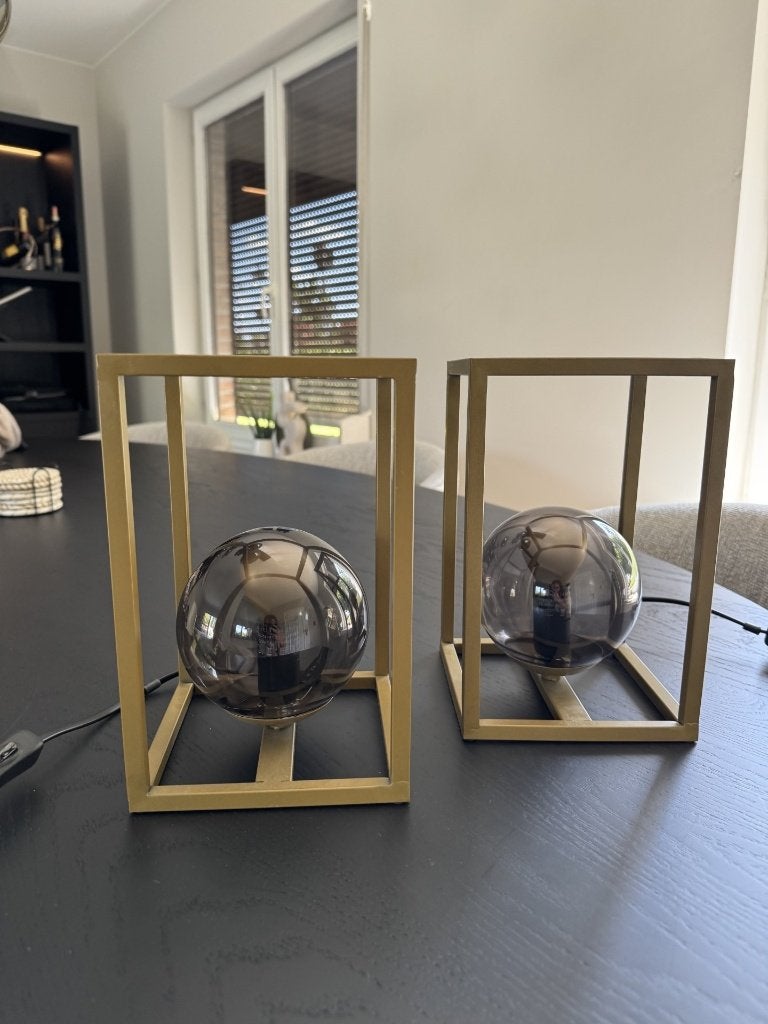 2x tafellamp – Goud met smoke glas, Huis en Inrichting, Ophalen, Overige typen, Goud, Overige stijlen