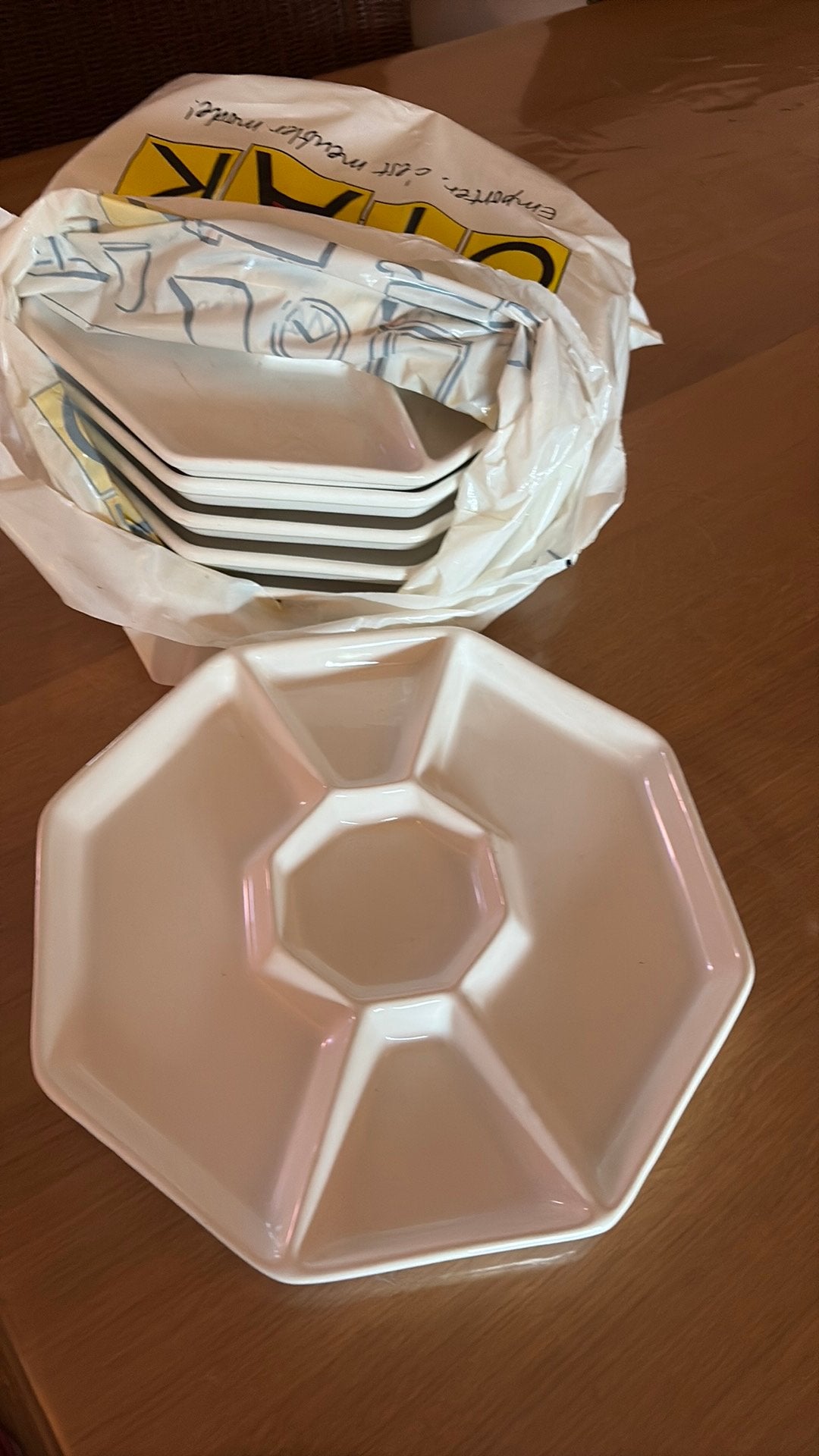 6 witte borden met vakjes voor gourmet of fondue, Ophalen, Gebruikt, Keramiek, Bord(en)