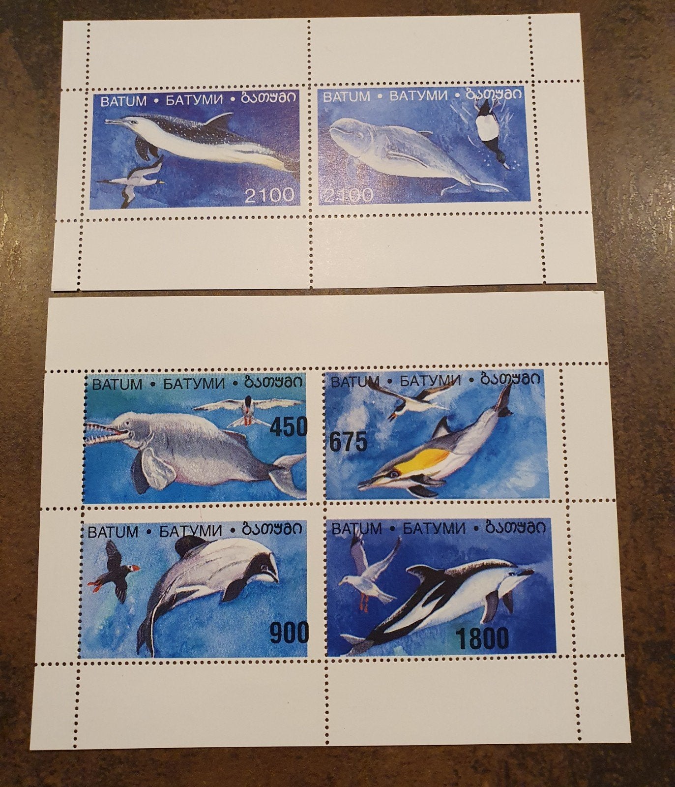 Georgië Batumi dolfijnen postzegels (2 sets), Ophalen of Verzenden