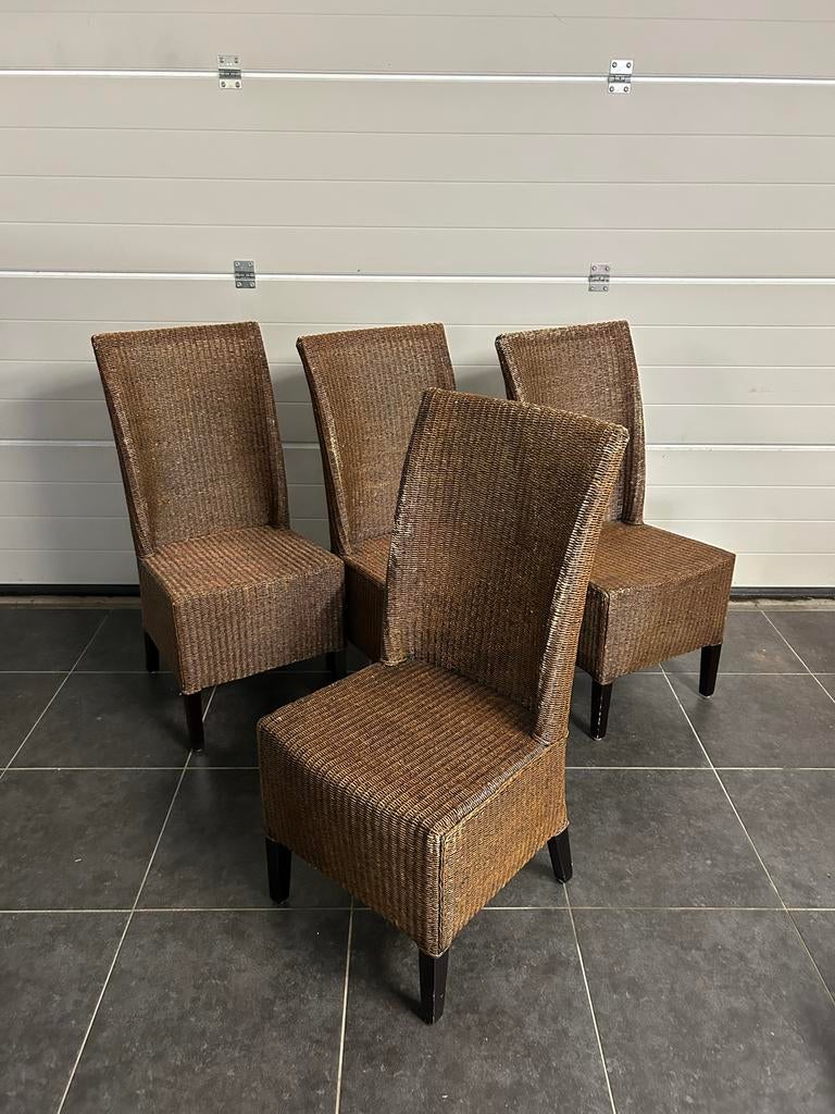 Set van 4 koloniale eetkamerstoelen van rotan 3+1 gratis!, Ophalen, Gebruikt, Bruin, Koloniaal