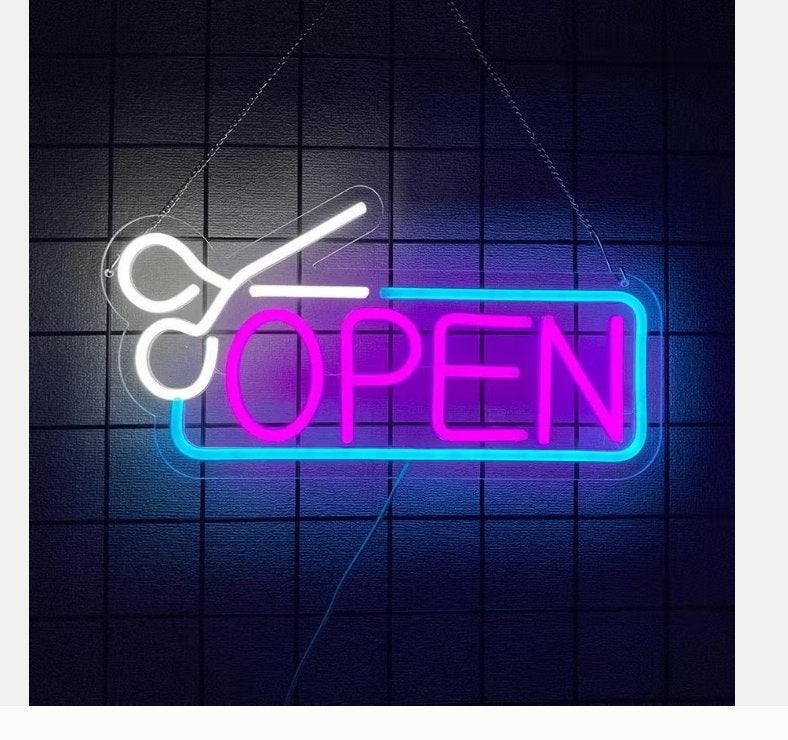 LED lamp neon stijl Kapsalon Open (40 x 21cm), Verzamelen, Ophalen of Verzenden, Nieuw, Lichtbak of (neon) lamp