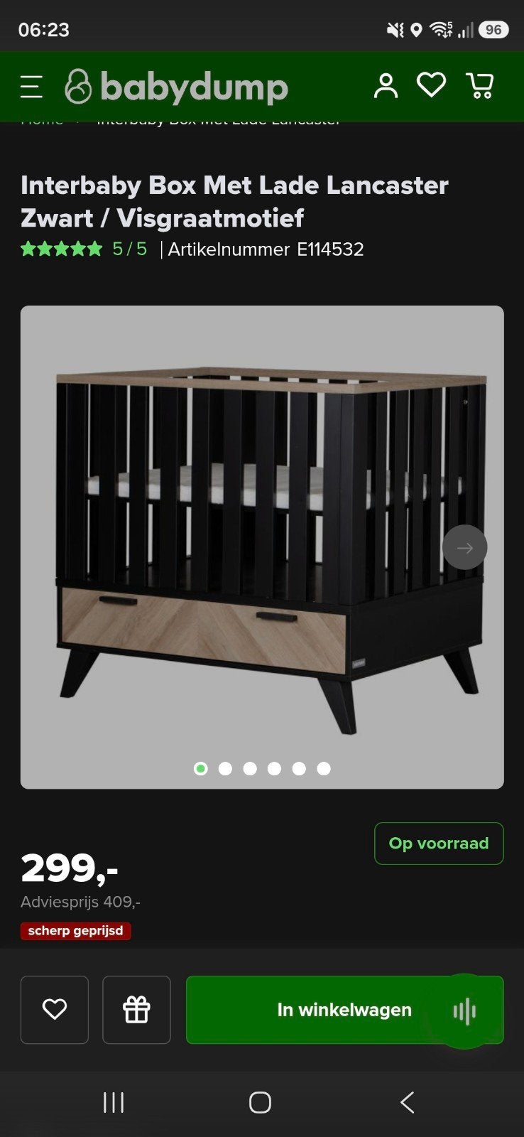 Interbaby Box Lancaster Zwart/Visgraatmotief met lade, Ophalen, Ledikant