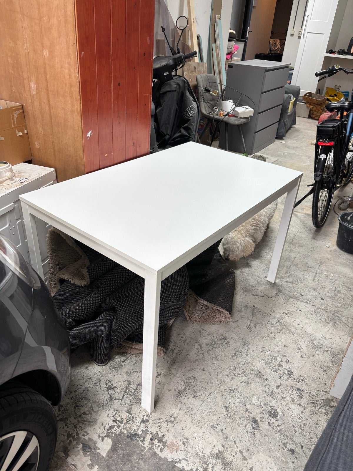 Uitschuifbare eettafel wit - 115-174 cm, Huis en Inrichting, Tafels | Eettafels, Ophalen, Overige materialen, Gebruikt, 50 tot 100 cm