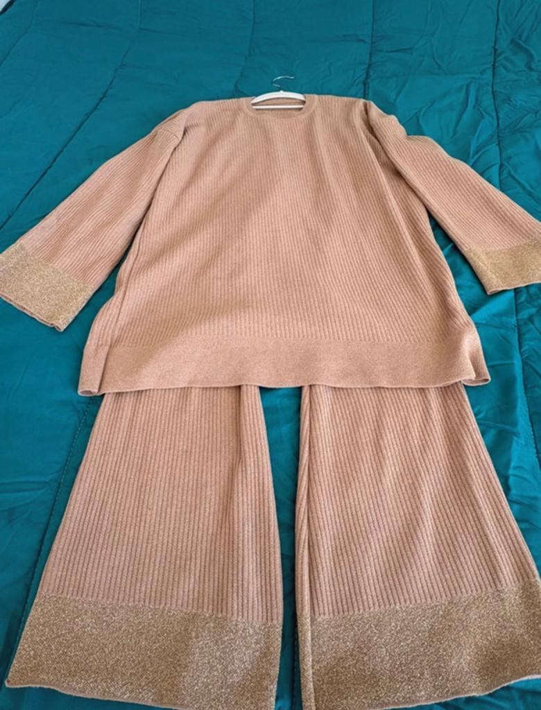 2 delig dames pak, Kleding | Dames, Ophalen of Verzenden, Zo goed als nieuw, Maat 38/40 (M), Beige