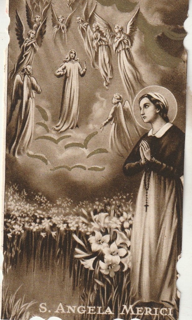 Antieke prent S. Angela Merici - Religieuze kunst, Ophalen of Verzenden, Gebruikt, Kaart of Prent, Christendom | Katholiek