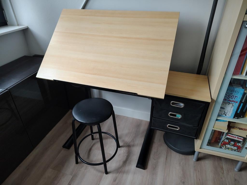 Tekentafel met kruk en ladeblok - VidaXL, Ophalen of Verzenden, Zo goed als nieuw, Minder dan 130 cm