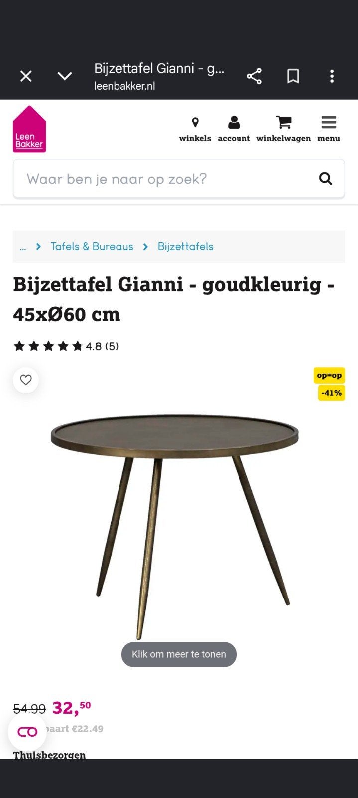salontafel, Ophalen, 50 tot 100 cm, Rond, 50 tot 100 cm