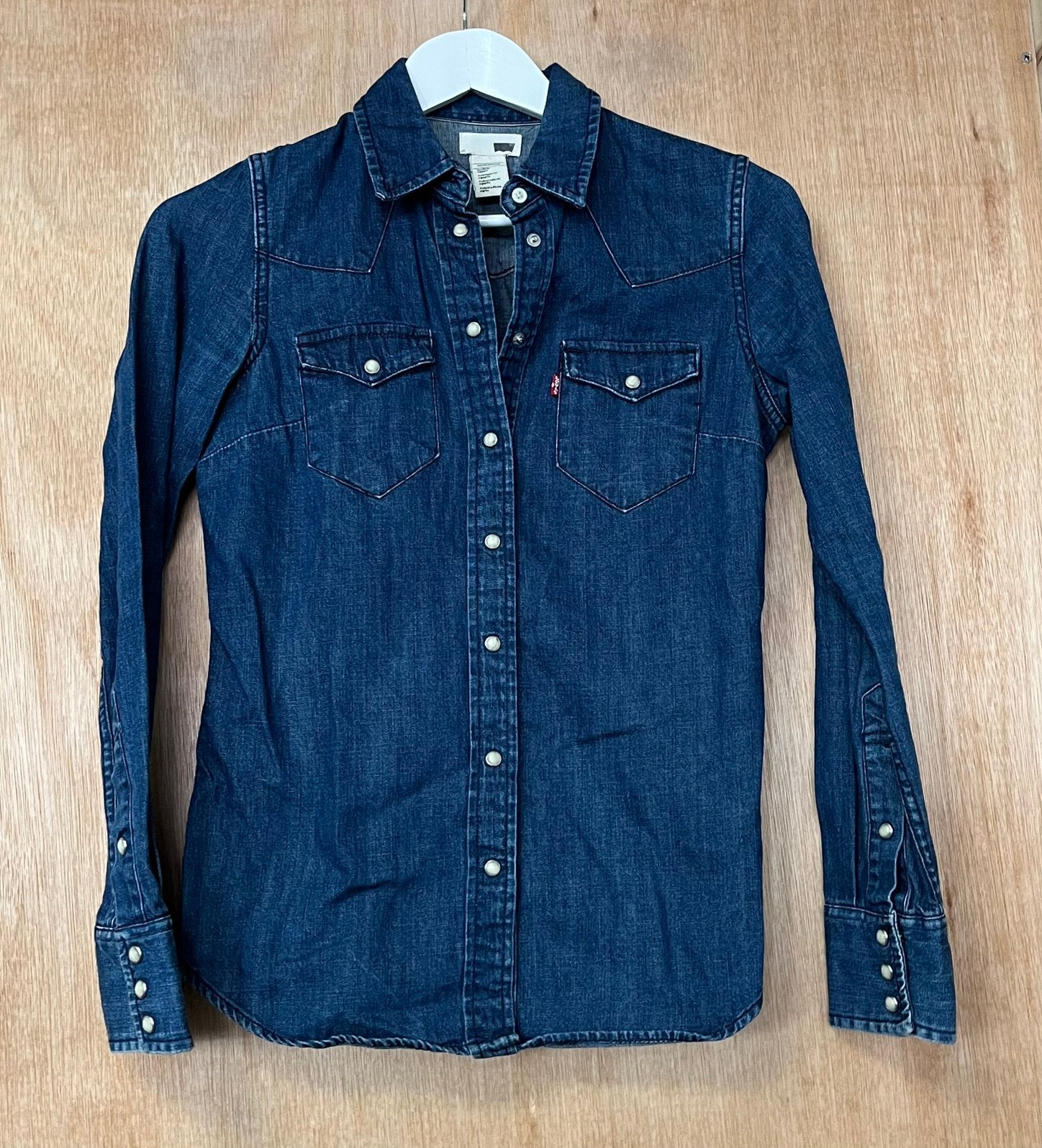 Levi’s pearl snap overhemd marineblauw - Maat XS, Ophalen of Verzenden, Zo goed als nieuw, Maat 34 (XS) of kleiner, Blauw