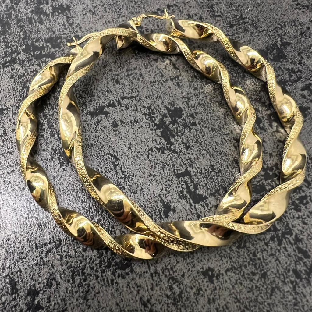 Gouden wokkels oorbellen 14 karaat goud groot, Ophalen of Verzenden, Nieuw, Goud
