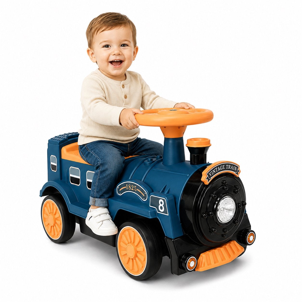 Retro Loopauto Looptrein Blauw/Oranje - Vintage Look, Ophalen of Verzenden, Nieuw