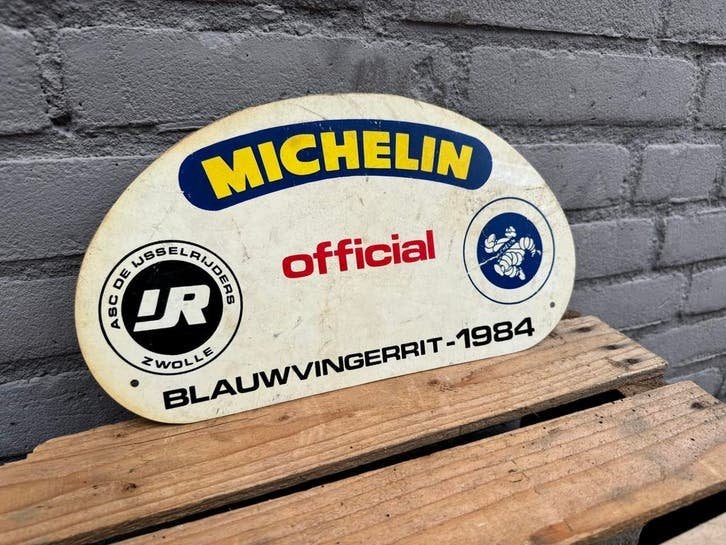 Vintage Michelin Reclamebord - Blauwvingerrit 1984, Verzamelen, Ophalen, Reclamebord, Gebruikt, .