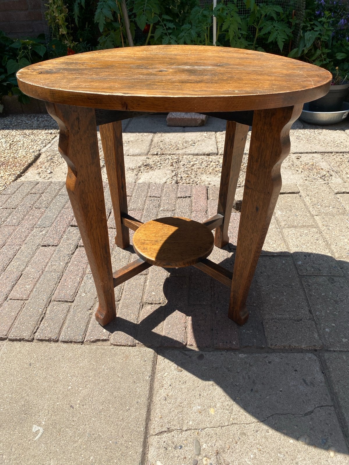 Antieke houten bijzettafel met ronde vorm, Ophalen