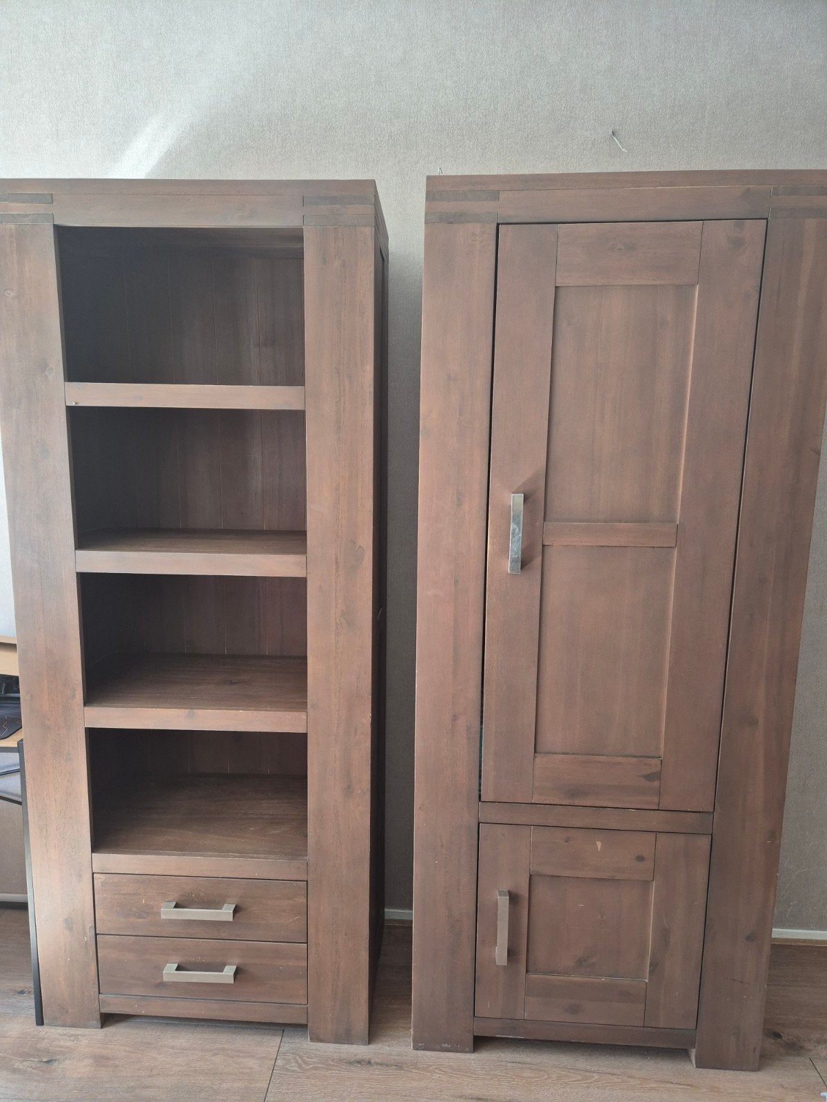 Mooie houten kasten – set van 2 -  boekenkast + dichte kast, 200 cm of meer, Zo goed als nieuw, 25 tot 50 cm, Overige houtsoorten