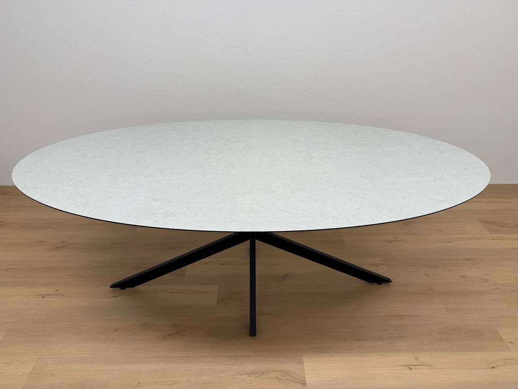 Ovale eettafel HPL Marmer 220x120 - Direct Leverbaar, 100 tot 150 cm, 200 cm of meer, Ophalen of Verzenden, Zo goed als nieuw