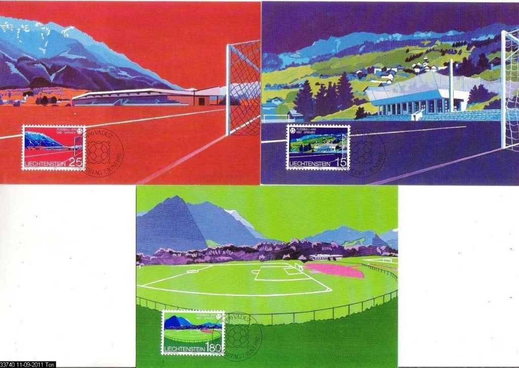 Maximum kaart 	Liechtenstein	WK voetbal	Spanje 1982 (3 st), Verzenden, Overige typen