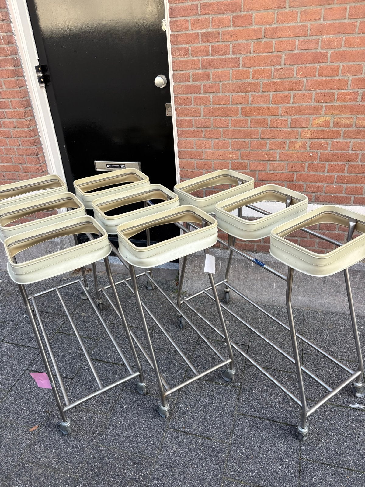 Set van 3 vintage wasmanden op wielen, Ophalen of Verzenden, Gebruikt