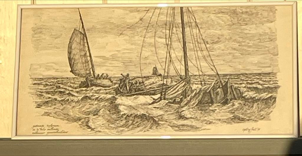 Tekening van een schip op zee, gesigneerd Egeling 1978, Ophalen of Verzenden