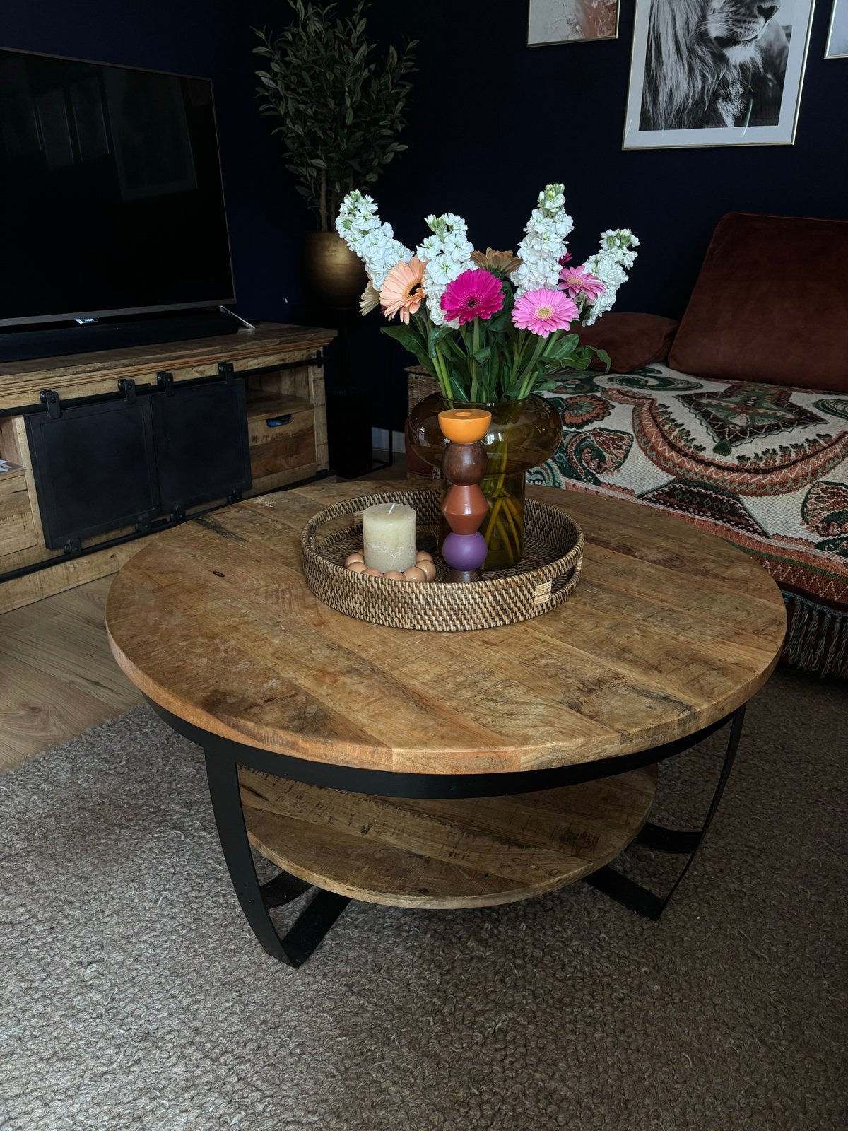 Salontafel & eettafel mangohout/sta, Huis en Inrichting, Complete inboedels, Ophalen