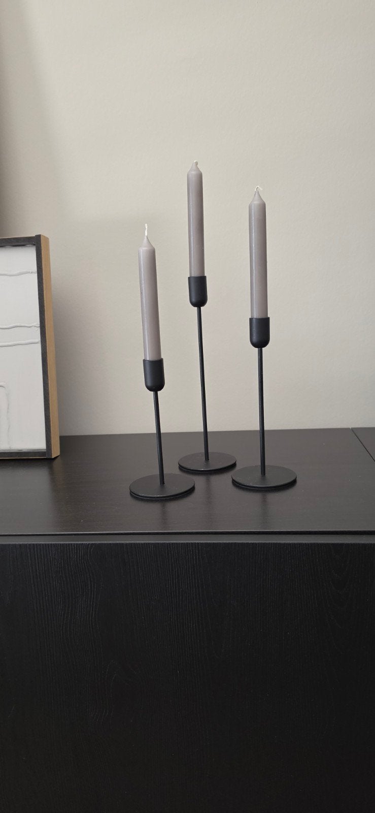 Set van 3 zwarte kandelaars - Modern design, Huis en Inrichting, Gebruikt, Zwart, Ophalen of Verzenden, Metaal