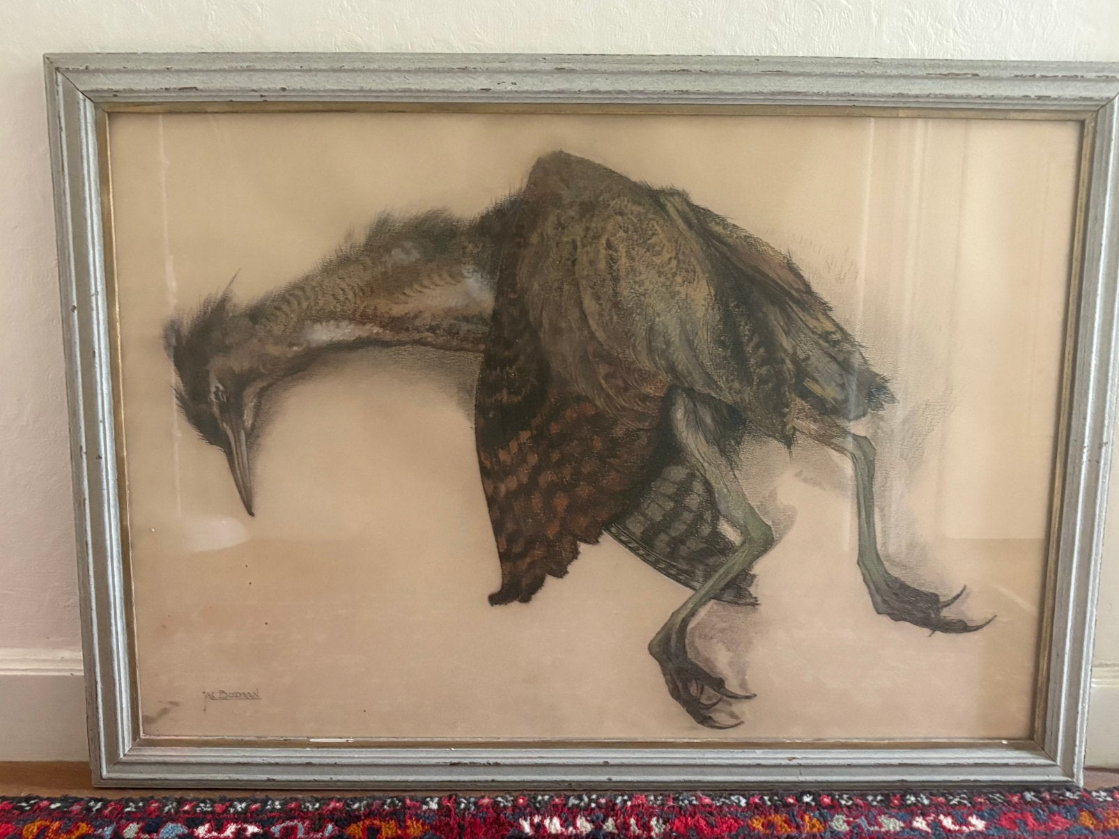 Dode roerdomp, Ophalen of Verzenden, Schilderij, Krijttekening, Handgemaakt