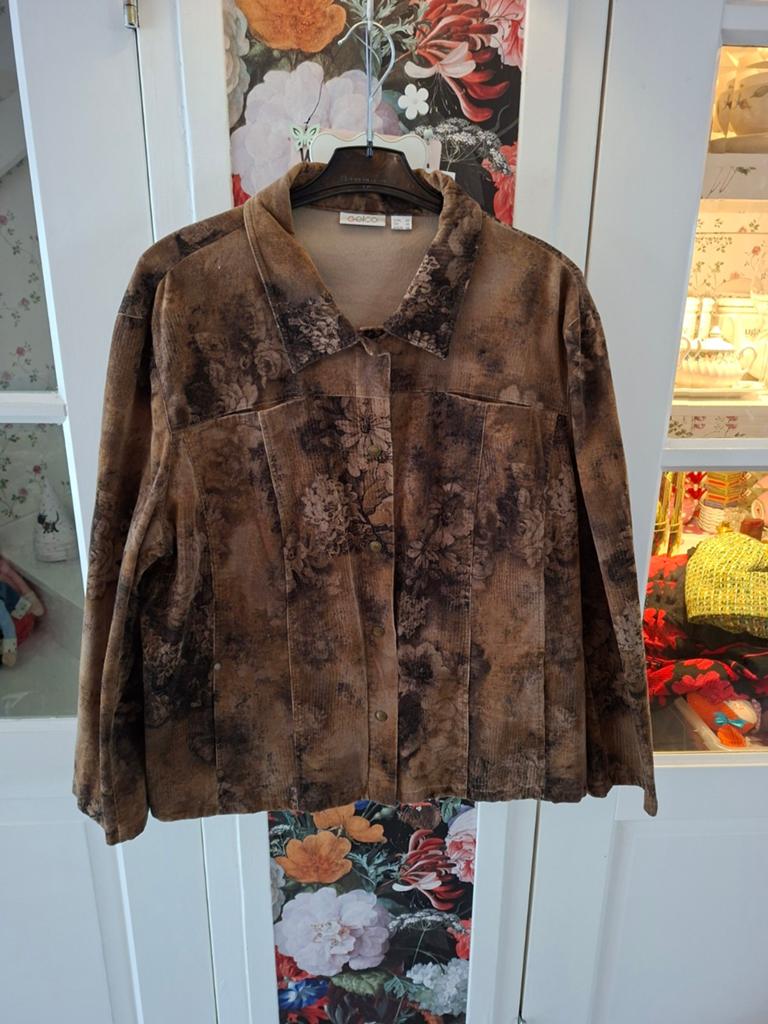 Gelco Corduroy Jasje met Bloemenprint - Maat 48, Bruin, Gelco, Maat 46/48 (XL) of groter, Ophalen of Verzenden