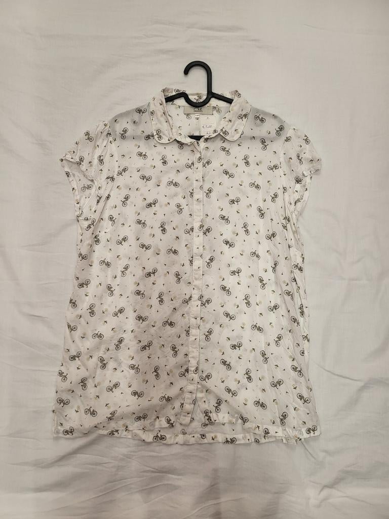 CKH Clockhouse Blouse met fietsenprint, maat 48, Wit, Maat 46/48 (XL) of groter, Ophalen of Verzenden, CKH Clockhouse