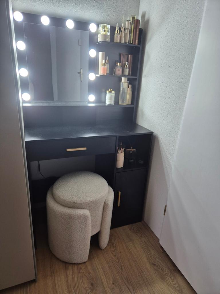 Luxe make-up tafel / vanity set met verlichting + teddy kruk, Ophalen, Zo goed als nieuw