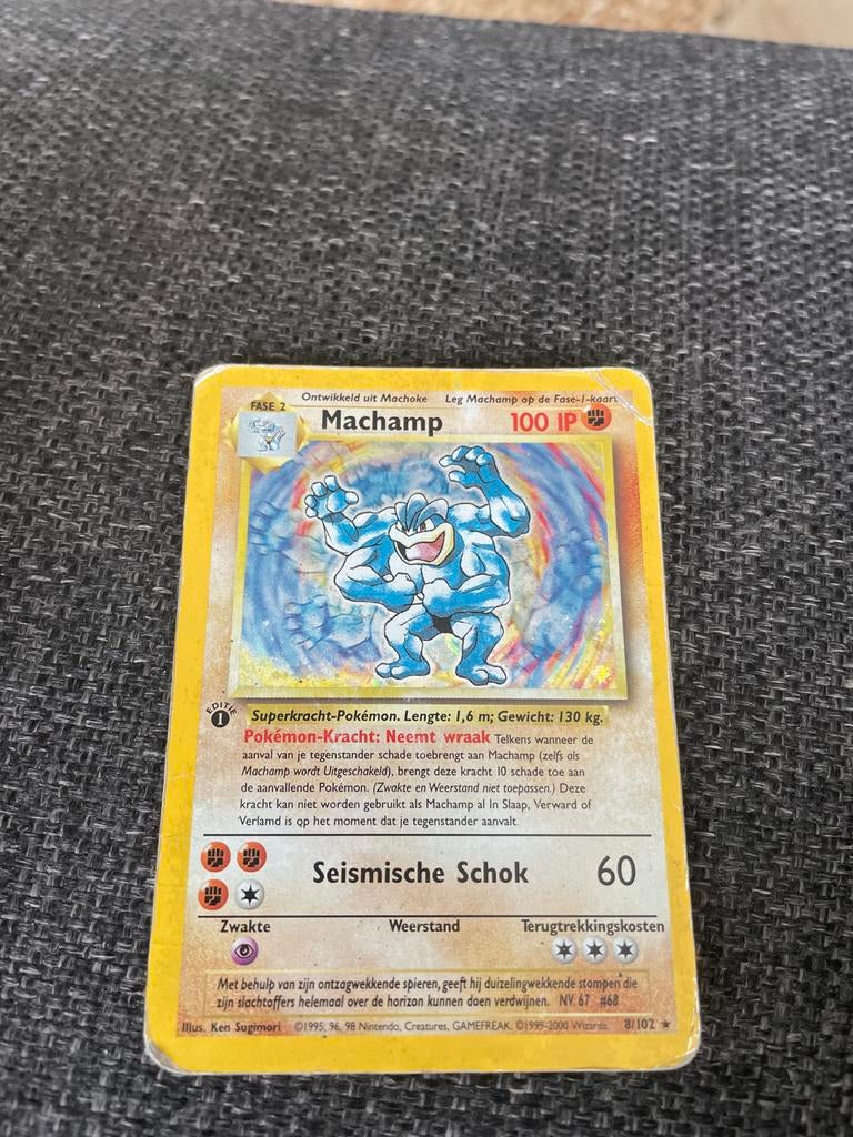 Machamp Pokémon kaart - Zwaar beschadigd, Ophalen of Verzenden, Gebruikt, Losse kaart, Foil