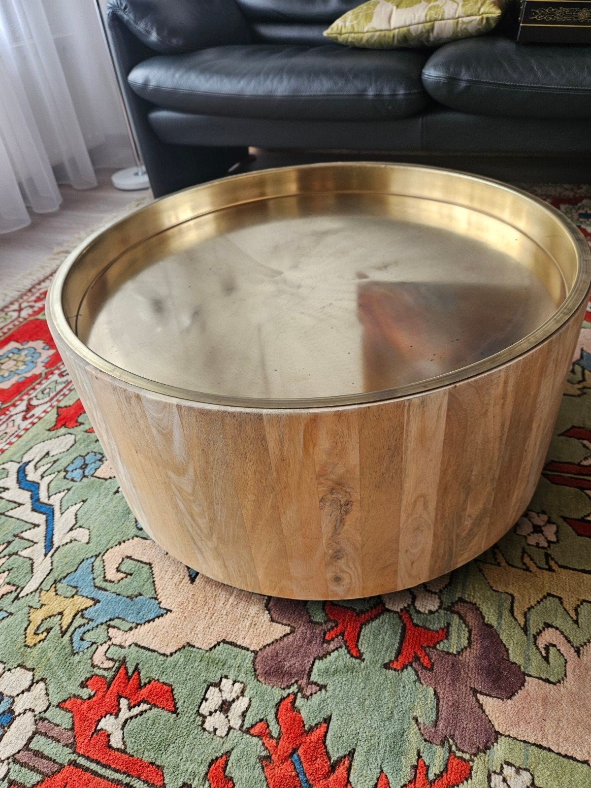 Ronde salontafel met messing blad, Modern, Klassiek, Gebruikt, 50 tot 100 cm, Rond