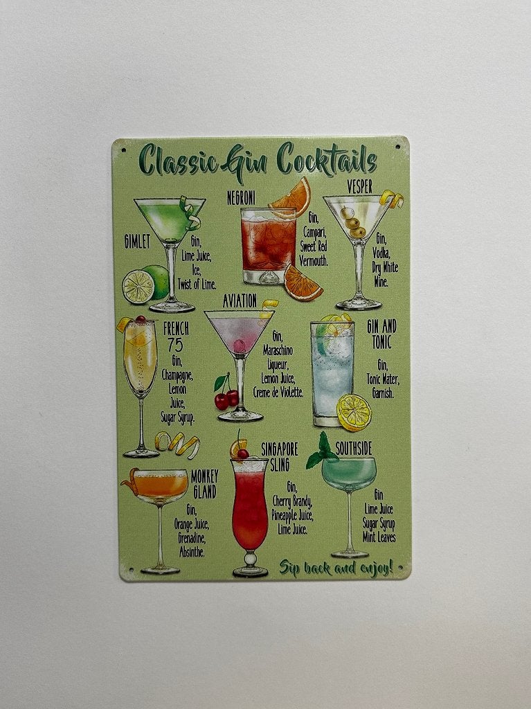 Classic Gin Cocktails reclamebord van metaal wandbord deco, Info@deconoord.nl, Deco Noord, Nieuw, Ophalen of Verzenden