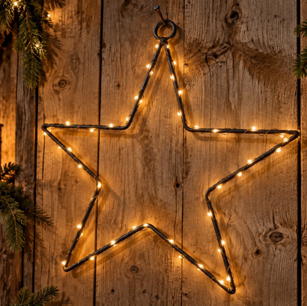 Handgemaakte ijzeren kersster + ophangoog - Kerstdecoratie