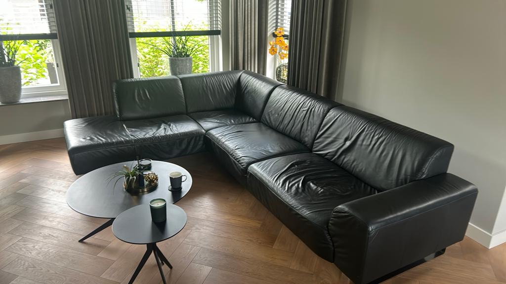 Gratis Zwart leren hoekbank, Ophalen of Verzenden, Gebruikt, Leer, Modern