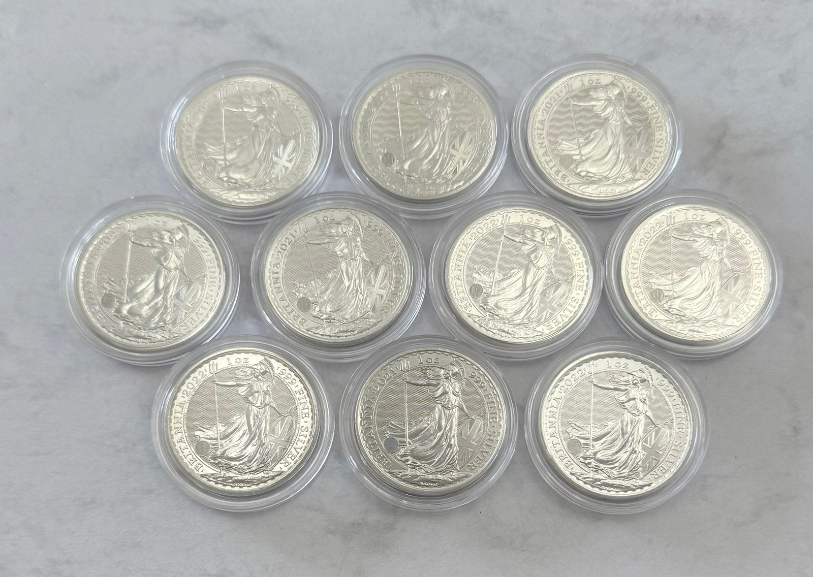 10x 1 oz Brittania / UK Mint 999 zilver, Ophalen of Verzenden, Zilver