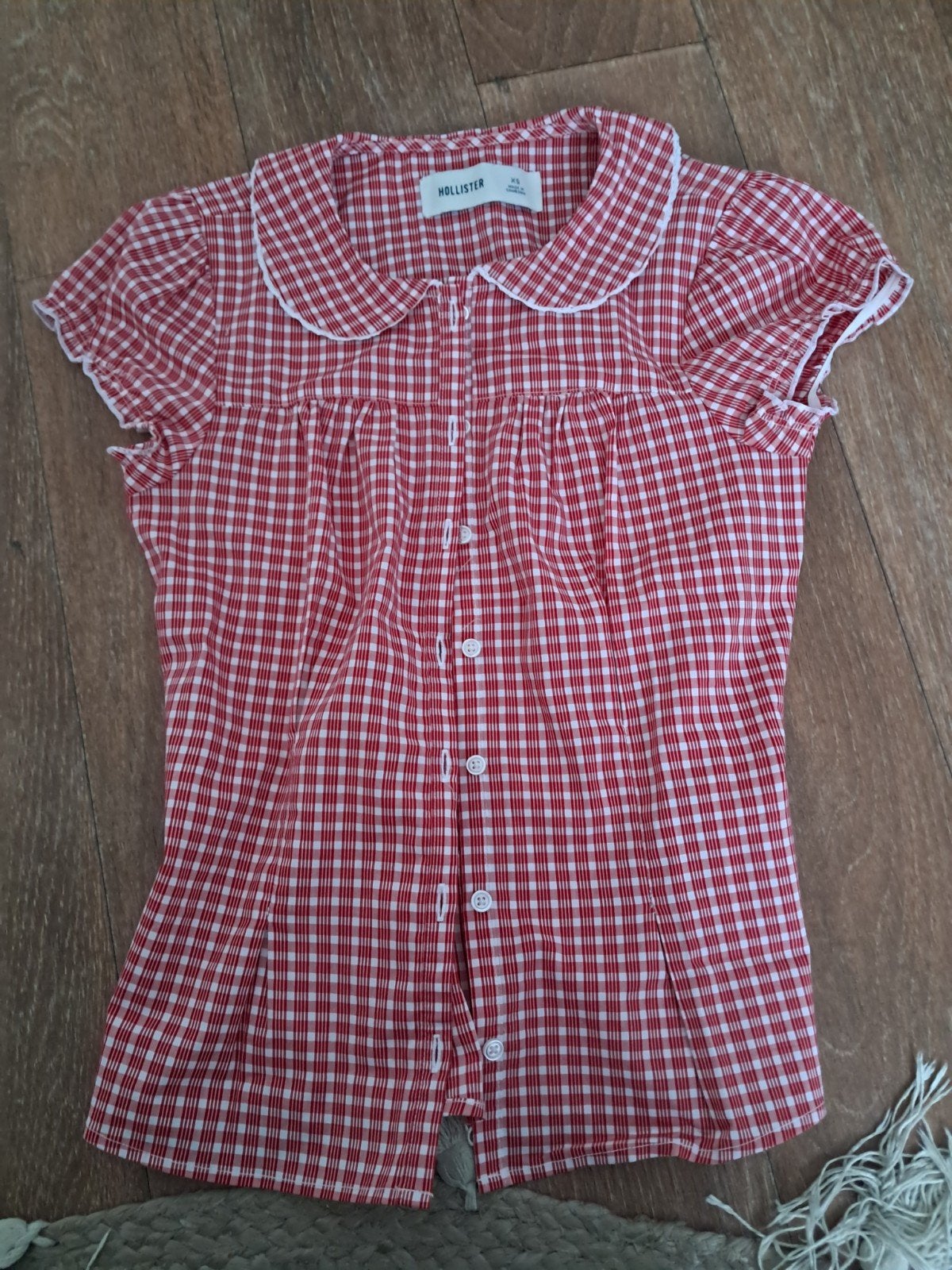 Hollister blouse maat XS - Rood geruit met Peter Pan kraag, Ophalen, Zo goed als nieuw, Maat 34 (XS) of kleiner, Rood