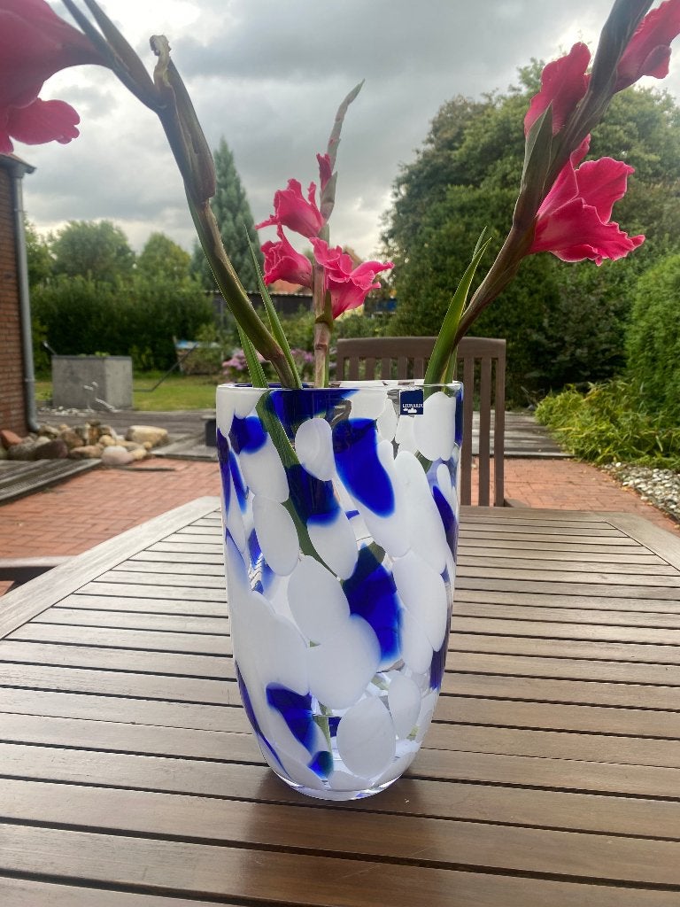 Originele Leonardo Design vaas - blauw/wit Top staat!, Gebruikt, Handgemaakt, Blauw, 30 cm