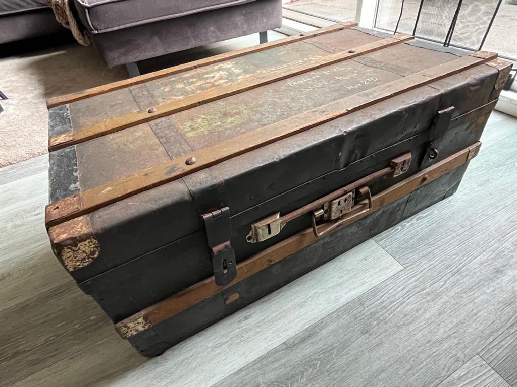 Antieke scheepskoffer/reiskoffer met geschiedenis, Ophalen of Verzenden