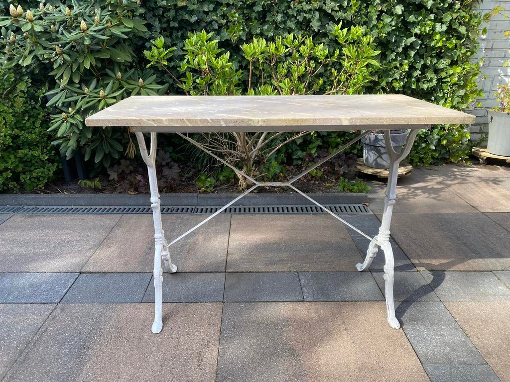 Antieke Franse tuintafel met marmer blad, Tuin en Terras, Tuintafels, Ophalen, Zo goed als nieuw, Rechthoekig, Overige materialen