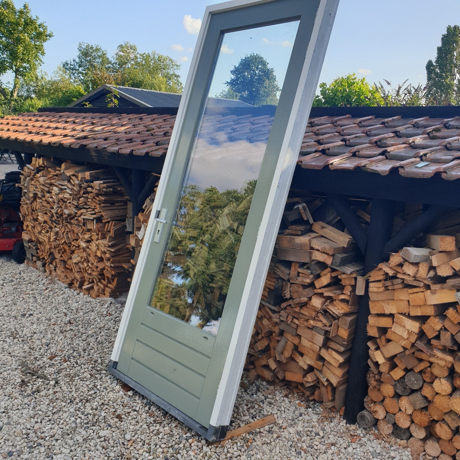 hardhouten buitendeur/ achterdeur/ schuurdeur/ pui, Doe-het-zelf en Verbouw, Gebruikt, Deurkozijn, 225 cm of meer, Hout